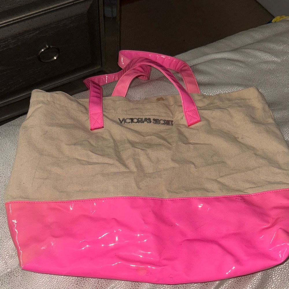 Victoria's Secret Vibrant Pink and Beige Tote